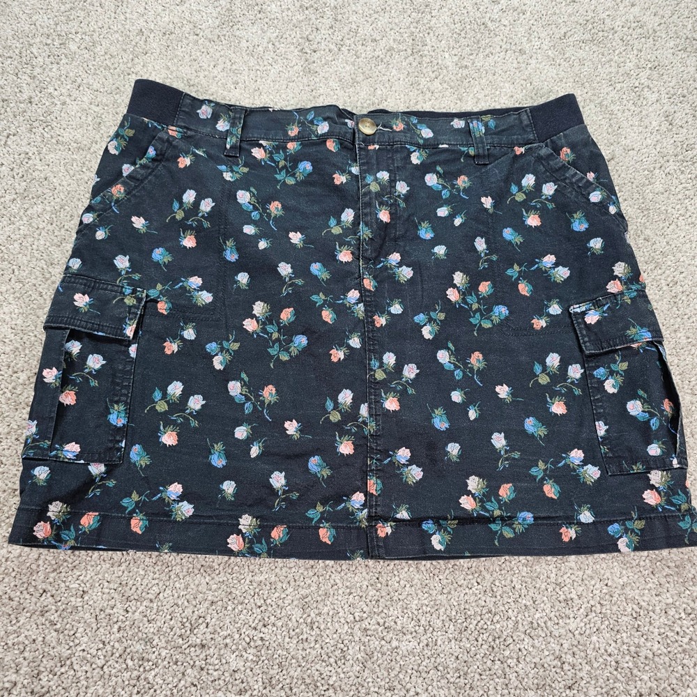 Lee Regular Fit Mid‎ Rise Skort Navy Blue Floral Print Cargo Pockets Size 16
